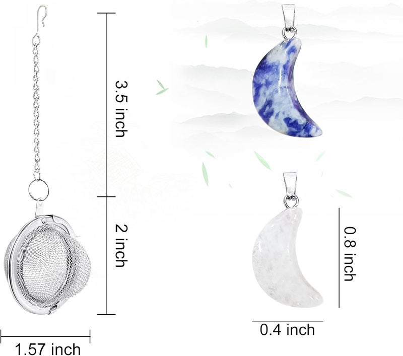 YOIYINI 2Pcs Stainless Steel Mesh Tea Infuser, 2.1 inch Tea Ball with Crystal Moon Pendant,Tea Strainer Tea Diffuser Tea Steeper for Filtering Tea,Tea Infusers for Loose Tea (Crystal Moon, 2PC) - Image 2