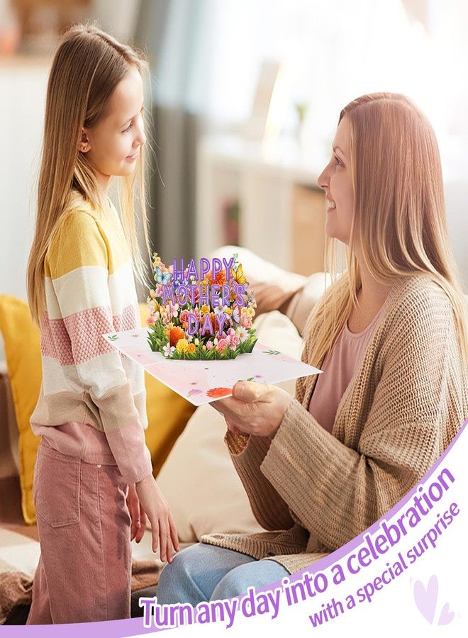 FaCraft Mothers Day Card Pop Up - Large 8x6 4-Layer 3D Flower Garden & Butterfly Centerpiece for Mom Grandma Wife - Handmade Happy Mother’s Day Card with White Pearlescent Envelope, Writing Note, Seal - Image 3