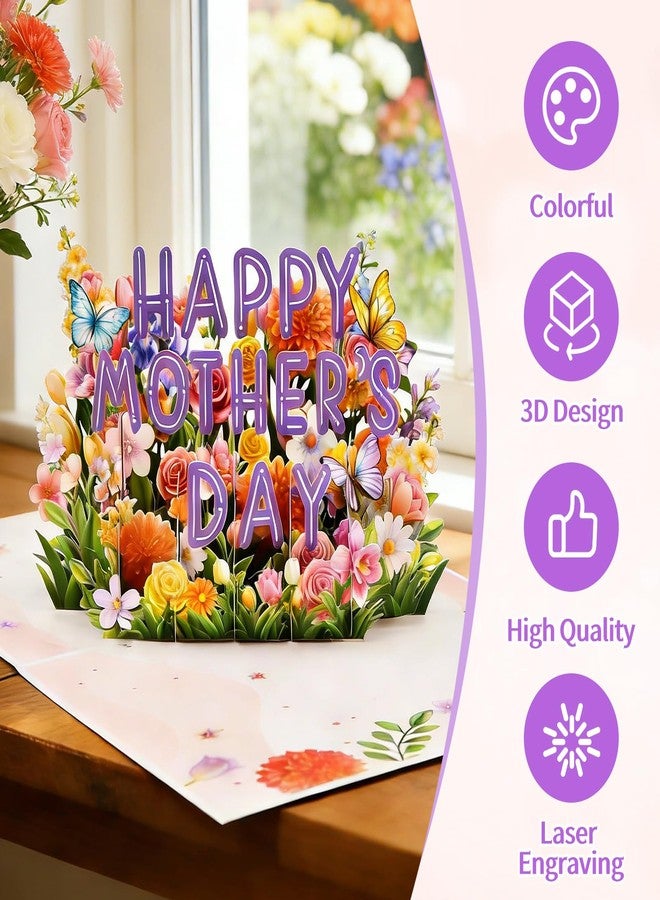 FaCraft Mothers Day Card Pop Up - Large 8x6 4-Layer 3D Flower Garden & Butterfly Centerpiece for Mom Grandma Wife - Handmade Happy Mother’s Day Card with White Pearlescent Envelope, Writing Note, Seal - Image 4