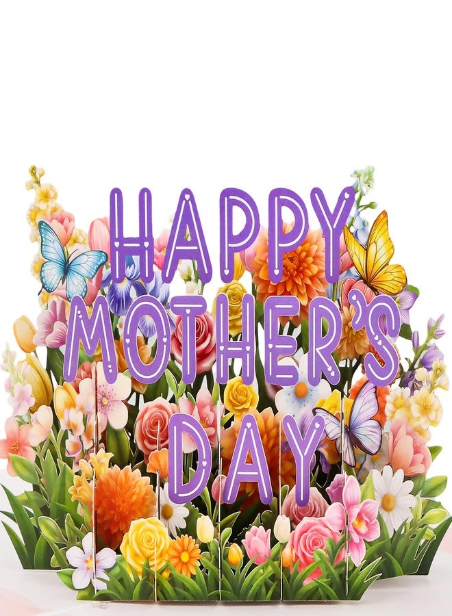 FaCraft Mothers Day Card Pop Up - Large 8x6 4-Layer 3D Flower Garden & Butterfly Centerpiece for Mom Grandma Wife - Handmade Happy Mother’s Day Card with White Pearlescent Envelope, Writing Note, Seal - Image 1
