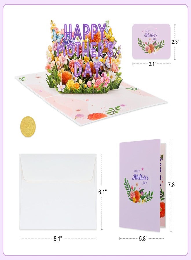 FaCraft Mothers Day Card Pop Up - Large 8x6 4-Layer 3D Flower Garden & Butterfly Centerpiece for Mom Grandma Wife - Handmade Happy Mother’s Day Card with White Pearlescent Envelope, Writing Note, Seal - Image 5