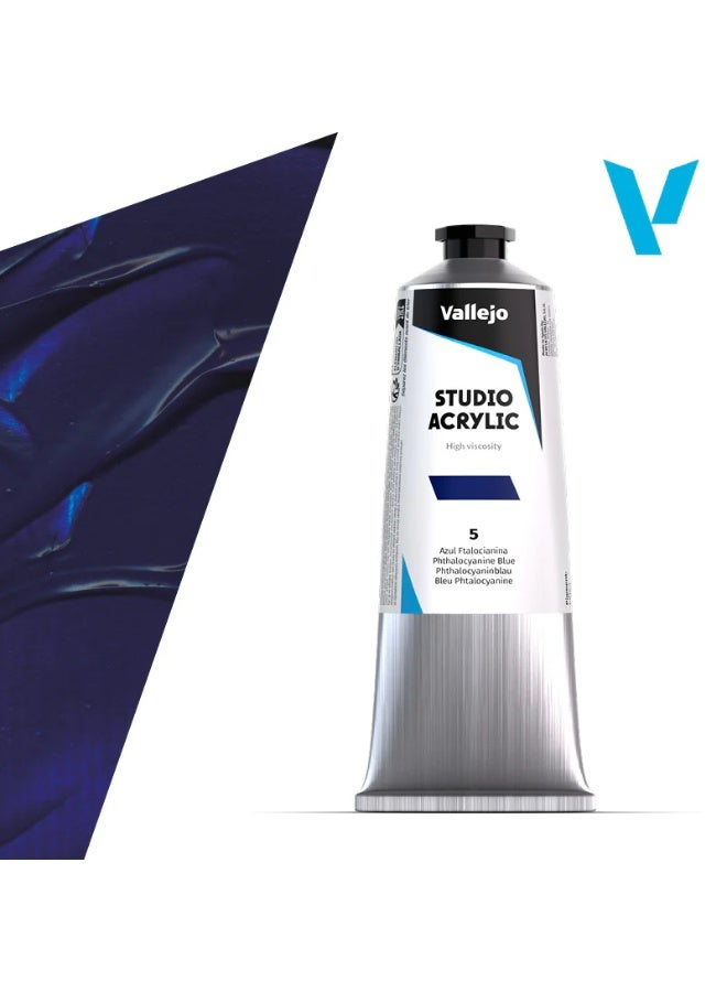 Studio Acrylic Paint, Phthalo Blue, 125ml, No. 5 - Professional-Grade Artist's Color