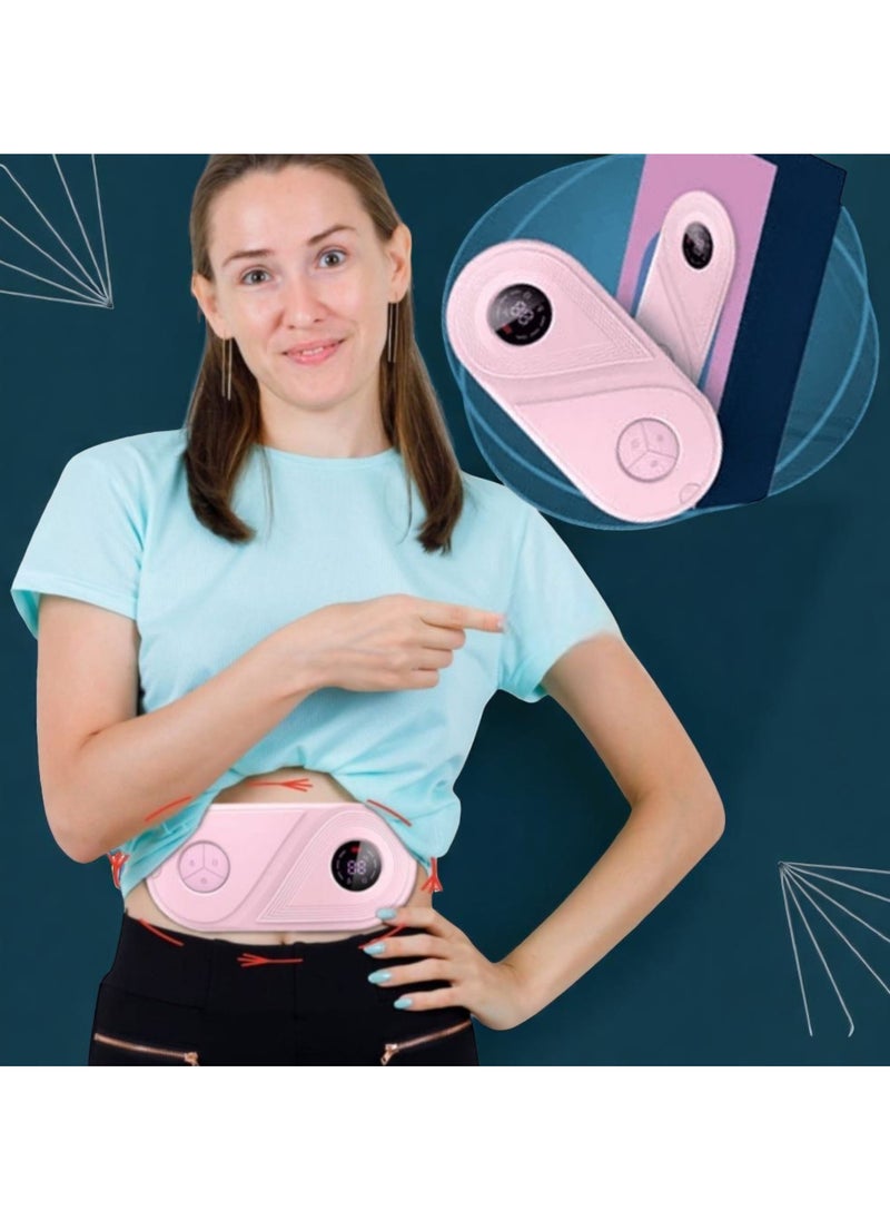 Heating pads with massage feature used for women during menstruation. The pad is placed on the abdomen and fixed to the waist in the form of an adjustable abdominal belt. It can be used for back pain or to warm the feet or hands. Easy to use, comfortable and portable. You can move it anywhere. It works with a wireless battery. The battery is rechargeable. It has a digital screen and a vibration alert. The heat is instant with just the push of a button. It only takes 3 seconds to heat up. It has 3 temperature levels: 50 degrees Celsius, 55 degrees Celsius or 60 degrees Celsius. It also has a massage feature with the pad levels. The pad is soft on the skin, safe and does not cause burns. The battery capacity is 18000 mAh. The charging time is 3 hours and it works for 120 hours per charge