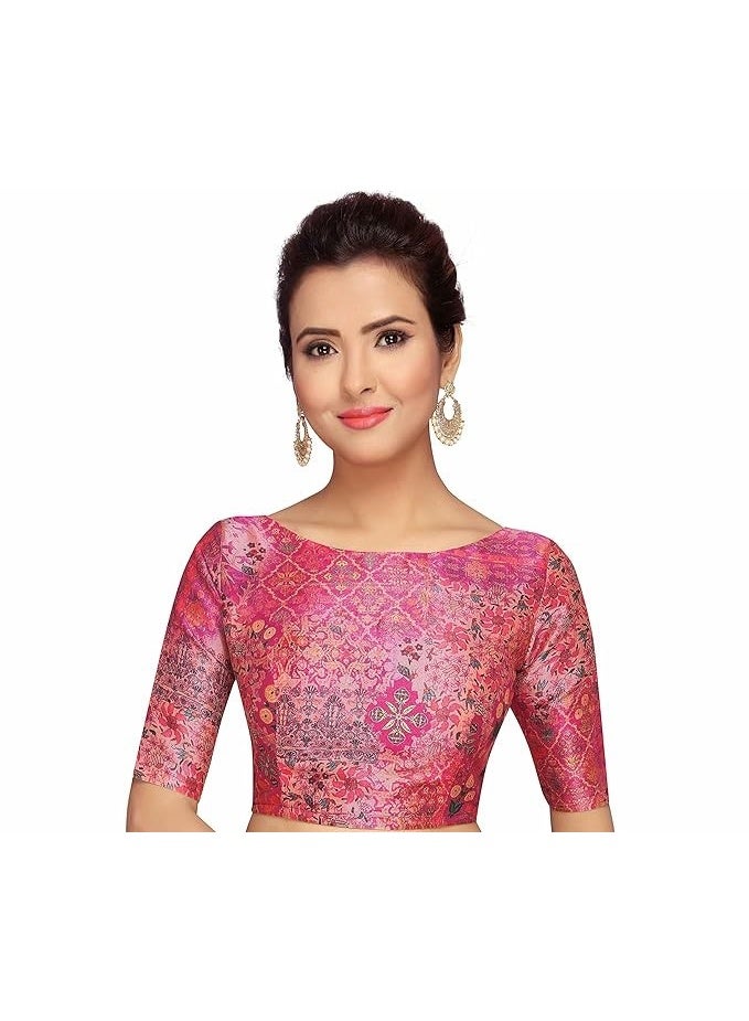 Studio Shringaar Women's Polyester Printed Saree Blouse With Elbow Length Sleeves - Image 1