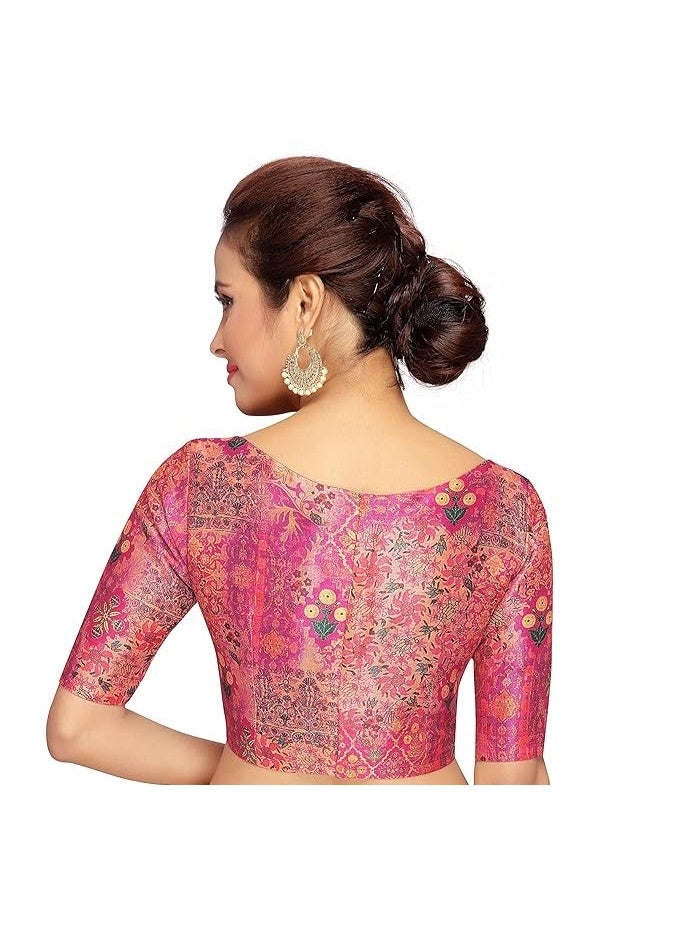 Studio Shringaar Women's Polyester Printed Saree Blouse With Elbow Length Sleeves - Image 3