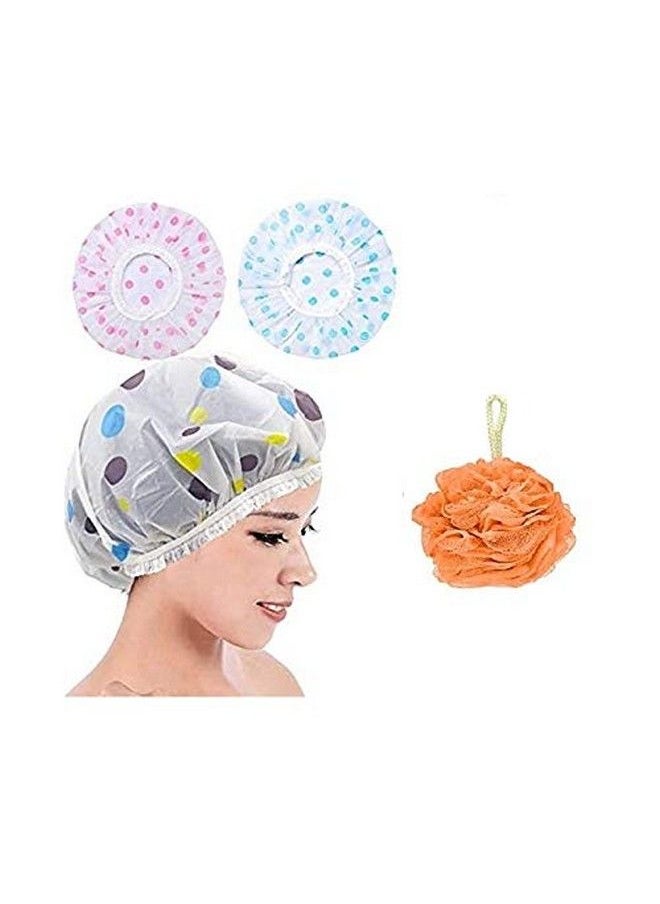 ClubComfort - Reusable Waterproof Elastic Eva Freesize Bathroom Shower Caps 2 For Homes Spas Salons Hair Treatment Beauty Parlors With Bath Sponge Loofah 1 - Image 1