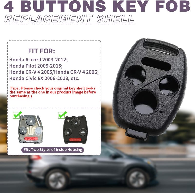2 Packs of Car Key Fob Replacement Covers for Honda Accord 2003-2012 / Civic EX 2006-2013 / Pilot 2009-2015 / CR-V 2005-2006, 4 Buttons, Car Keyless Entry Remote - Image 3