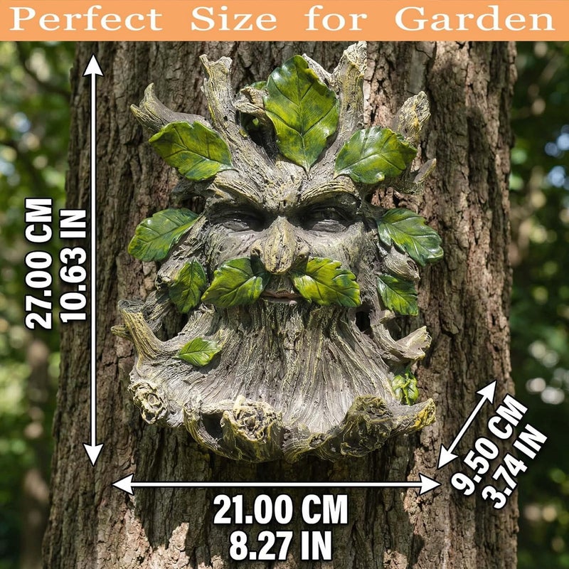Euiroet 10.3" Whimsical Tree Face Sculpture, Garden Peeker Statue, Outdoor Trunk Tree Huggers Art, Landscape Accent Ornament, Hanging Fairy Elve Figurine for Yard Art, Feeder Decor Wall Mounted Statue - Image 5