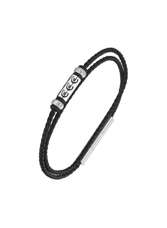 CERRUTI 1881  Abriana Black Leather Silver Accents Bracelet for Men for Men | Best Price UAE