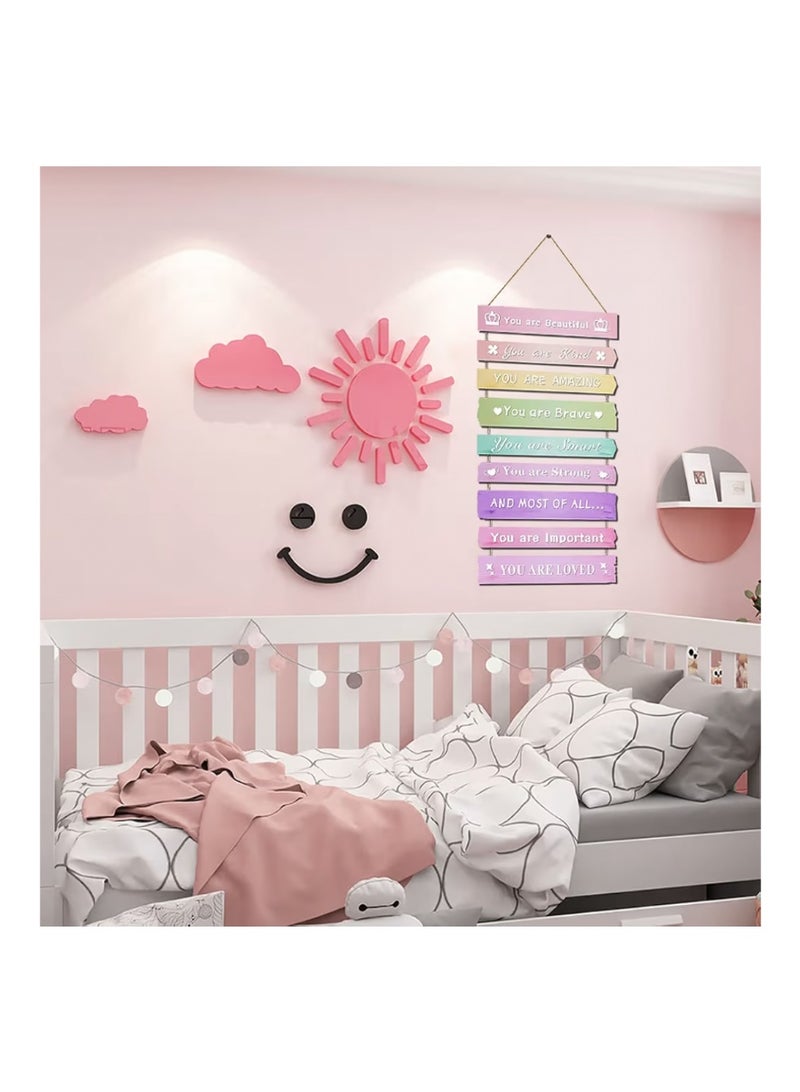 JEVUVU Pink Room Decor for Teen Girls Aesthetic, Cute Bedroom Wall Decor for Baby Girl, Boho Rainbow Wall Art Signs, Trendy Stuff Decorations for Kids Nursery Bed Room Dorm Classroom Bathroom - Image 4