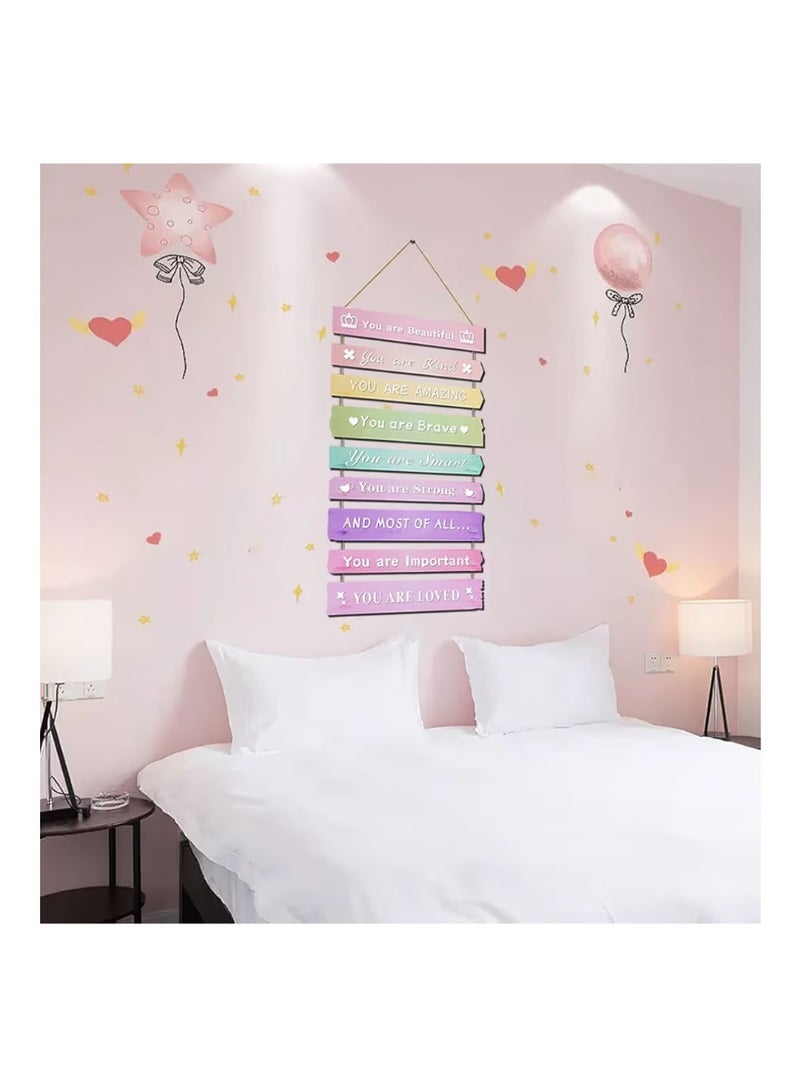 JEVUVU Pink Room Decor for Teen Girls Aesthetic, Cute Bedroom Wall Decor for Baby Girl, Boho Rainbow Wall Art Signs, Trendy Stuff Decorations for Kids Nursery Bed Room Dorm Classroom Bathroom - Image 5
