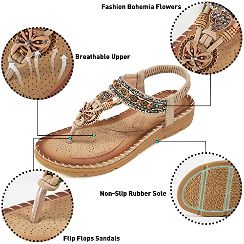 Aomigoct Sandals Women Flat Shoes: Dressy Summer Bohemian Flats Shoes for Women Sandals Comfortable Ankle Strap Outdoor Walking - Image 3