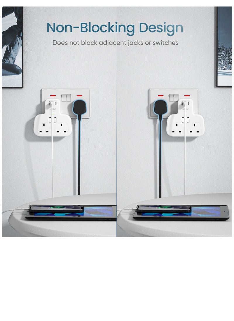 لينسينت - محول قابس مزدوج مع منفذ USB C ومنفذين USB ، موسع مقبس حائط ثنائي الاتجاه LENCENT ، زيادة التيار الكهربائي متعدد المقابس المحمي للأجهزة المنزلية ، iPhone ، الهواتف الذكية ، الأجهزة اللوحية ، 13A 3250W - Image 1