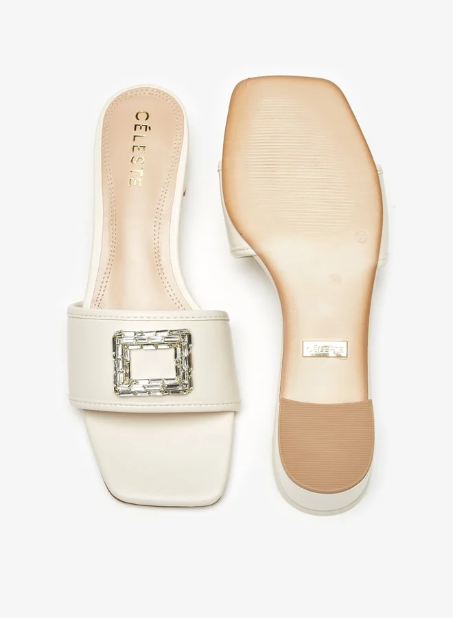 سيليست Women's Embellished Slip-On Sandals with Block Heels