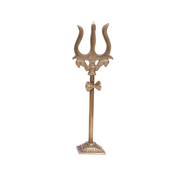 A & S VENTURES A&S Ventures Lord Shiva Trishul Statue with Square Stand and Hand Hammered Sound Damru Small Size 2.5 Inch Wooden Damru for Puja, Temple - Image 2
