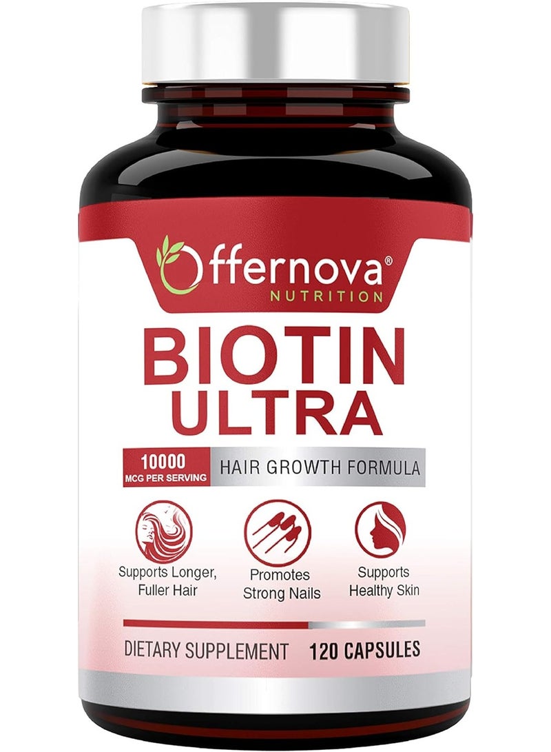 Offernova Biotin Ultra Hair Growth Formula, 10000 mcg - 120 Capsules - Image 1