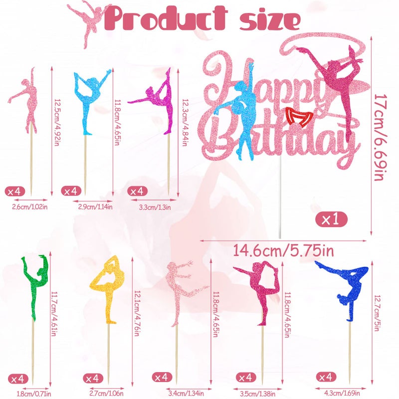 Tarklanda 25Pcs Gymnastics Happy Birthday Cake Decorations Glitter Gymnast Girl Cupcake Toppers Colorful Gymnastics Silhouette Cake Decorations for Gymnastics Theme Baby Shower Birthday Party Supplies - Image 2