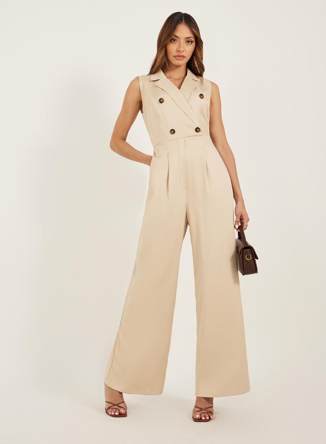 Styli Notch Lapel Double Breasted Wide Leg Jumpsuit  - Image 1