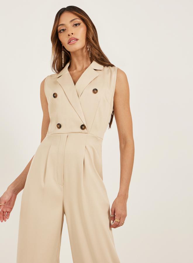 Styli Notch Lapel Double Breasted Wide Leg Jumpsuit  - Image 3