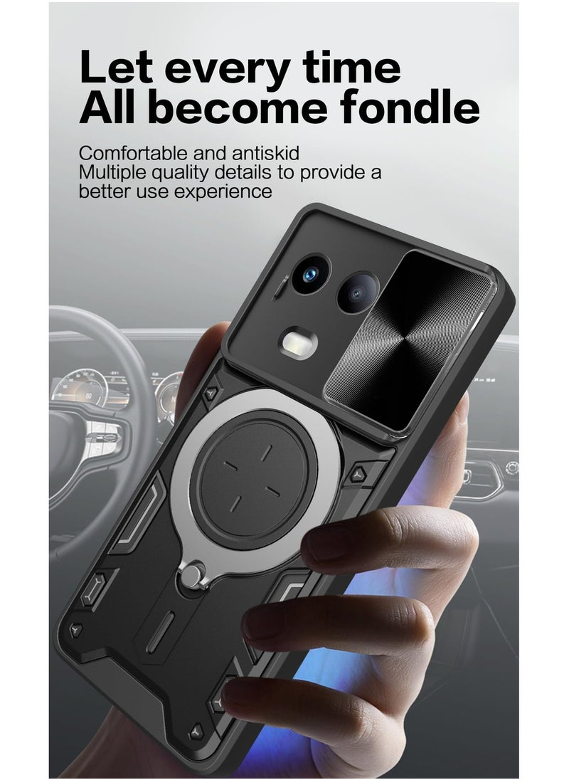 Xiaomi Redmi Note 13 Pro Plus 5G Black Mobile Phone Case Cover, Slide Camera Lens Cover, 360°Rotating Kickstand Ring, Bumper Shockproof Phone Case，Compatible with Car Magnetic Mount  - Image 5