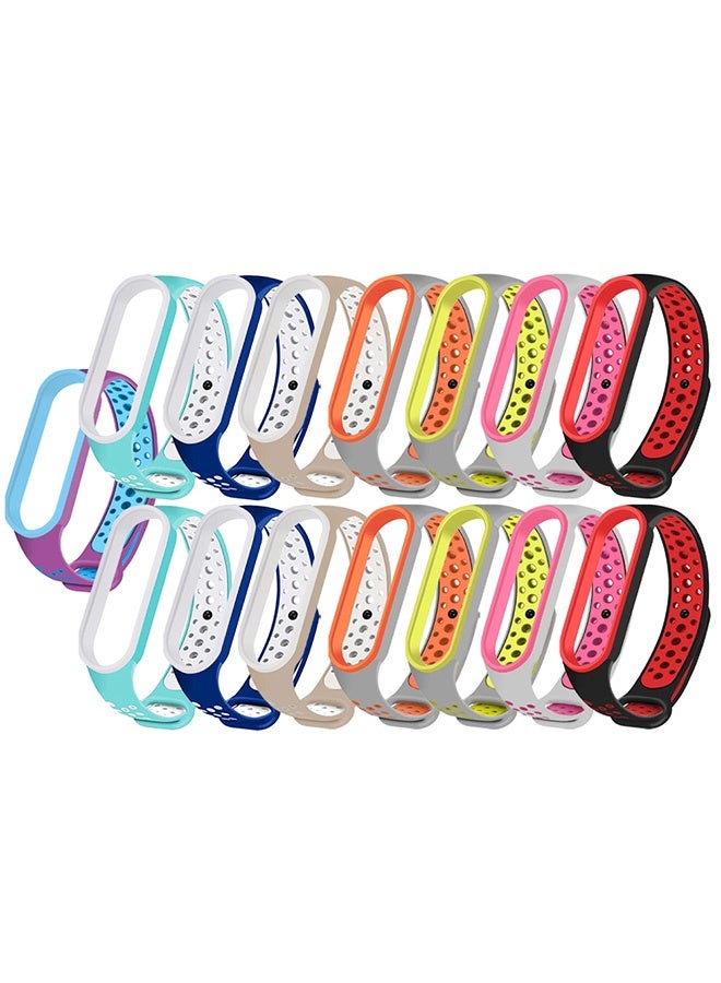 15 Pieces of Air-Hole Sport Strap Band for Xiaomi Mi Band 6 Mi Band 5 Band - Durable TPU Silicone Replacement Wristband Anti-Off Waterproof Bracelet Strap
