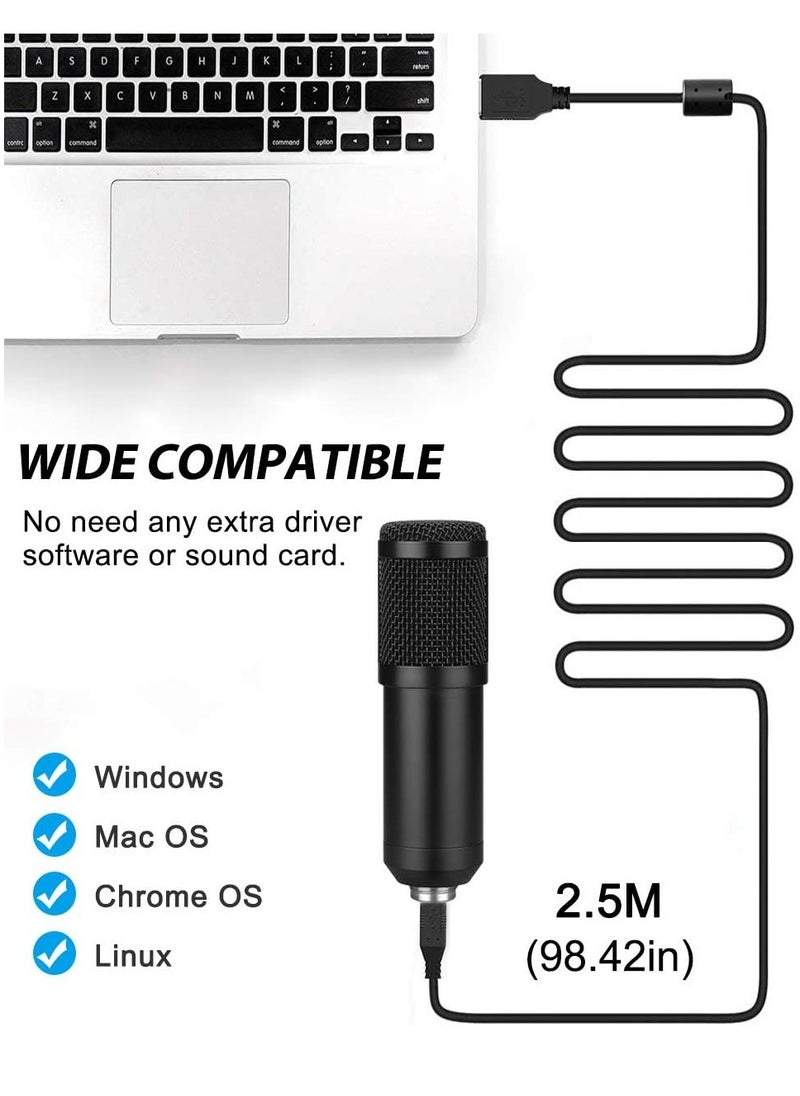 ميكروفون,مجموعة ميكروفون استوديو احترافية ، ميكروفون مكثف USB مع حامل قابل للتعديل ، 192 كيلو هرتز / 24 بت ، توصيل وتشغيل ، ميكروفون بودكاست استوديو احترافي لتسجيل ألعاب YouTube