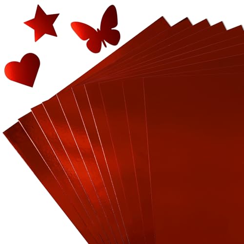 Nufiwra 30 Sheets Metallic Red Cardstock Paper - A4 Size (250gsm), Mirror Finish Gold Foil Board for Crafting, Invitations, and Decorations - Die Cut and Plotter Compatible - Image 1