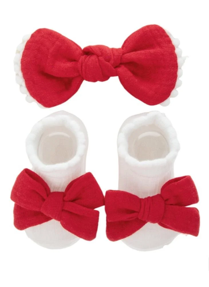 Bambimici Bambimici - Anika Socks & Ribbon Bow Headband Set - Red