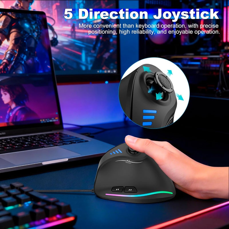 TRELC Gaming Mouse with 5 D Rocker, Ergonomic Mouse with 10000 DPI/11 Programmable Buttons, RGB Vertical Gaming Mice Wired for PC/Laptop/E-Sports/Gamer (Black) - Image 3