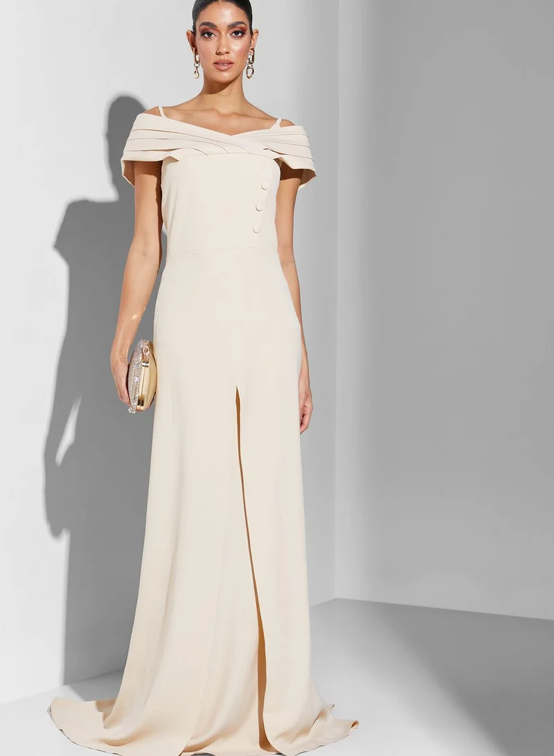 RVVIVA Bardot Ruffle Detail Dress