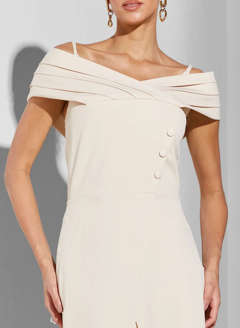 RVVIVA Bardot Ruffle Detail Dress