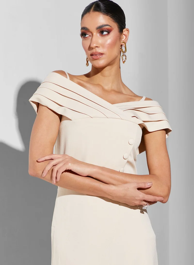 RVVIVA Bardot Ruffle Detail Dress