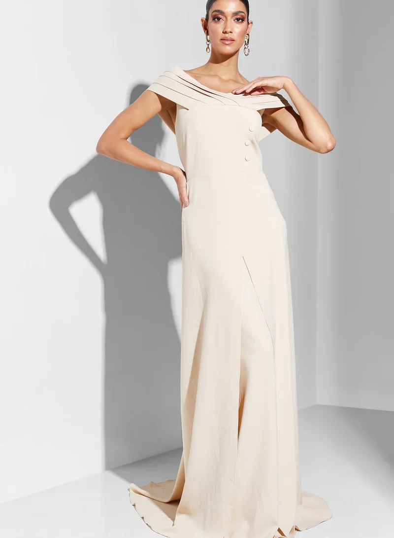 RVVIVA Bardot Ruffle Detail Dress