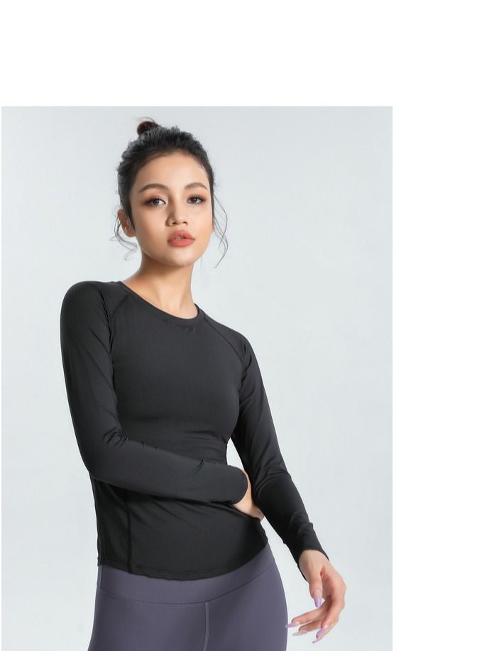 Loquat Fitness Exercise Running Speed Dry T-shirt Yoga Clothing Black  - Image 1