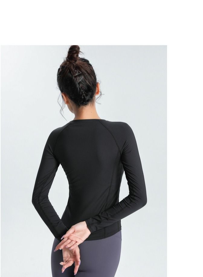 Loquat Fitness Exercise Running Speed Dry T-shirt Yoga Clothing Black  - Image 2