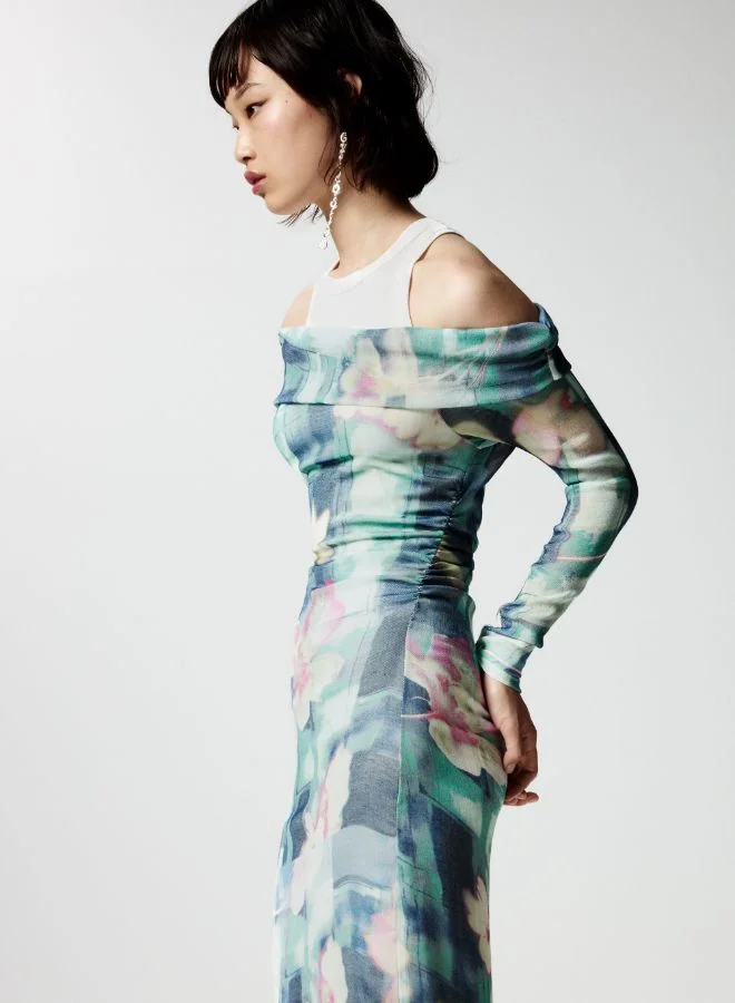 DESIGUAL blue green floral Long Combined Dress for Women | Best Price UAE