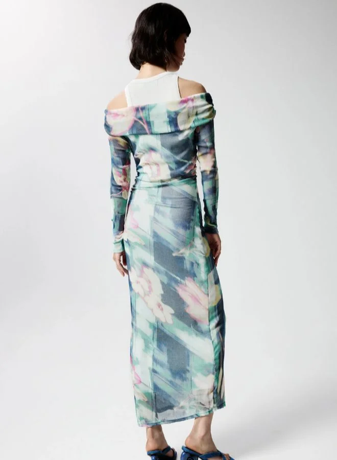 DESIGUAL blue green floral Long Combined Dress for Women | Best Price UAE