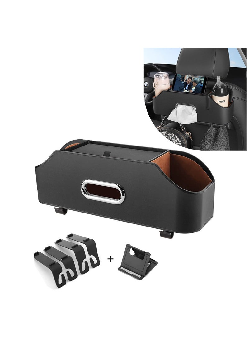 SYOSI Car Headrest Rear Seat Multifunctional Storage Box, SYOSI Car Storage Box Partition Design, With Cup Holder, Tissue Box, Headrest Hook, Universal for All Car Models, Car Accessories (Black) - Image 1