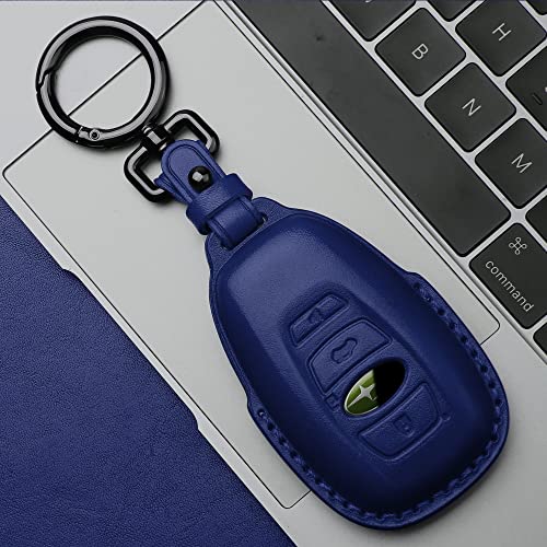 Tukellen Compatible with Subaru Leather Key Fob Cover with Keychain Fit for WRX Outback Ascent Forester Crosstrek Legacy Impreza Smart Remote, Genuine Leather Case-Blue - Image 4