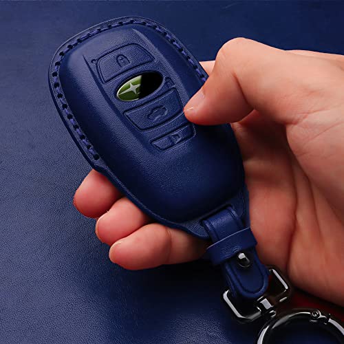 Tukellen Compatible with Subaru Leather Key Fob Cover with Keychain Fit for WRX Outback Ascent Forester Crosstrek Legacy Impreza Smart Remote, Genuine Leather Case-Blue - Image 5