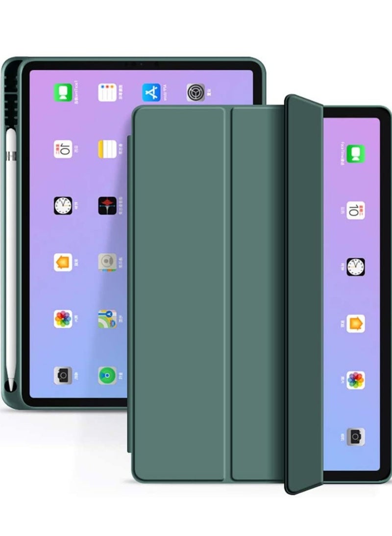 ELTRAZONE Case For New iPad Air 4 10.9, Silicone Pen Tray Design Ultra Slim Smart Magnetic Back, Trifold Stand Protective Cover with Auto Wake/Sleep, For iPad Air 4 10.9 Inch 2020-Dark green - Image 1