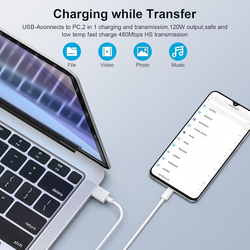 shefor 120W Charger for 14 13 12 13t 12t 12s Pro Lite Note K70 K60 K50 12 11 Pro Plus Black Shark 3 4 5 F4 Gt Mi Turbo 3.3 Foot 6A USB Type-C Cable - Image 3