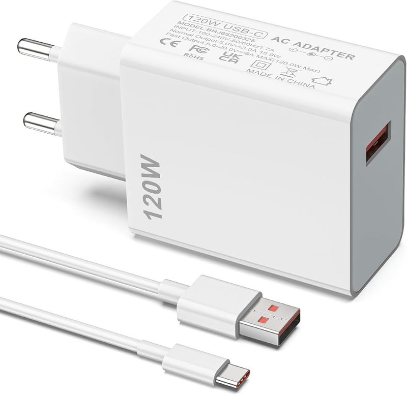 shefor 120W Charger for 14 13 12 13t 12t 12s Pro Lite Note K70 K60 K50 12 11 Pro Plus Black Shark 3 4 5 F4 Gt Mi Turbo 3.3 Foot 6A USB Type-C Cable - Image 1