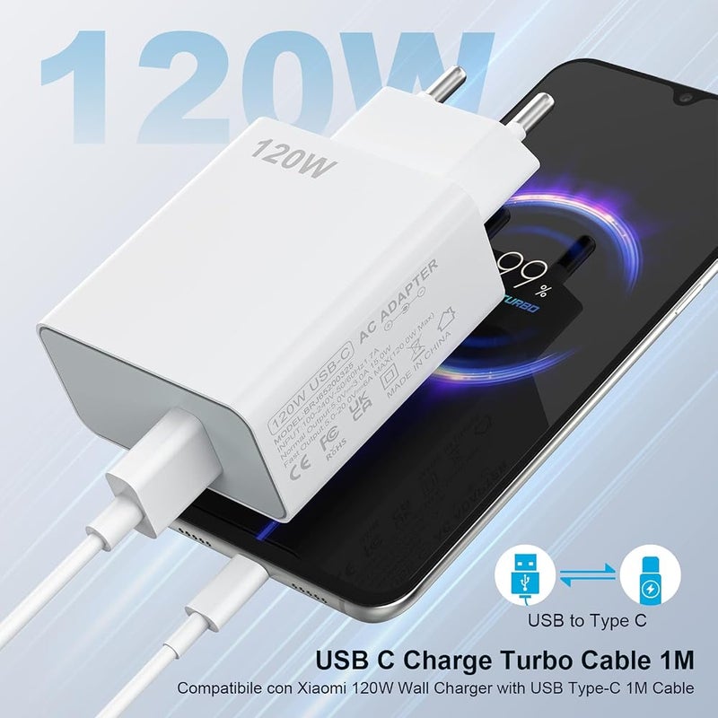 shefor 120W Charger for 14 13 12 13t 12t 12s Pro Lite Note K70 K60 K50 12 11 Pro Plus Black Shark 3 4 5 F4 Gt Mi Turbo 3.3 Foot 6A USB Type-C Cable - Image 2
