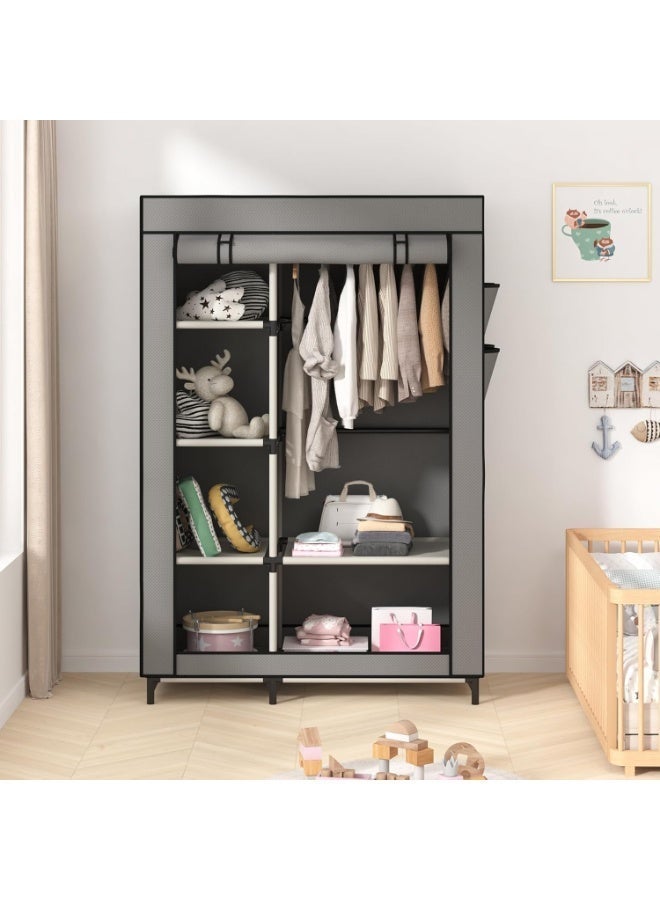 Toriseek Portable Wardrobe Clothes Storage Organizer, Fabric Wardrobe for Clothing, Wardrobe with 6 Shelves and Hanging Rod, Non-Woven Fabric Cover with 4 Side Pockets - Image 3