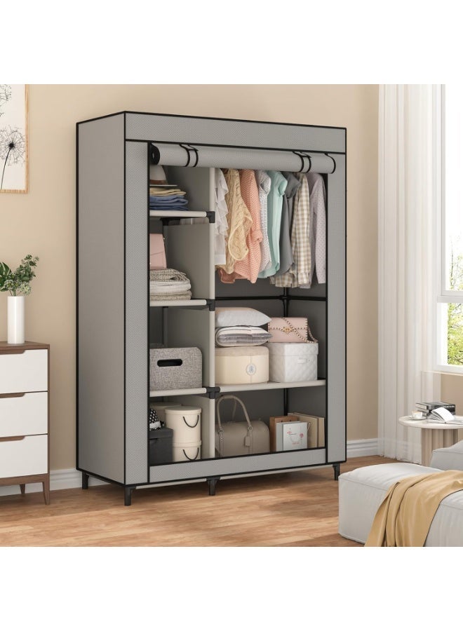 Toriseek Portable Wardrobe Clothes Storage Organizer, Fabric Wardrobe for Clothing, Wardrobe with 6 Shelves and Hanging Rod, Non-Woven Fabric Cover with 4 Side Pockets - Image 4