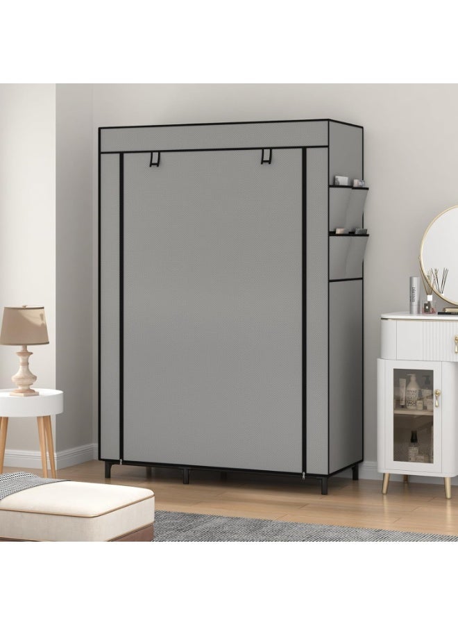 Toriseek Portable Wardrobe Clothes Storage Organizer, Fabric Wardrobe for Clothing, Wardrobe with 6 Shelves and Hanging Rod, Non-Woven Fabric Cover with 4 Side Pockets - Image 2