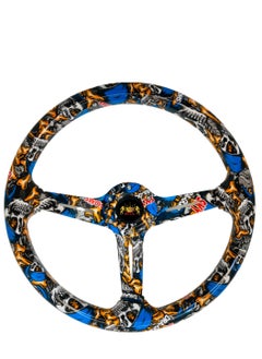 Royal ROYAL - Classic ABS Dragon Racing Steering Wheel Neo Chrome Spokes 345mm 13.5" Sports Multicolor Printed Steering Wheel with Horn Tuning (DYT-5173) (Colourful)  - Image 1