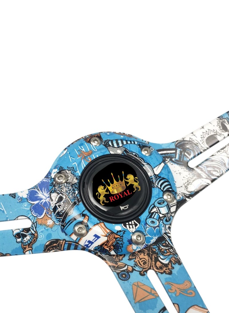 رويال ROYAL - عجلة قيادة كلاسيكية ABS Dragon Racing بأضلاع كروم جديدة 345 مم 13.5 بوصة عجلة قيادة رياضية مطبوعة متعددة الألوان مع ضبط القرن (DYT-5173) (ملونة) - Image 2