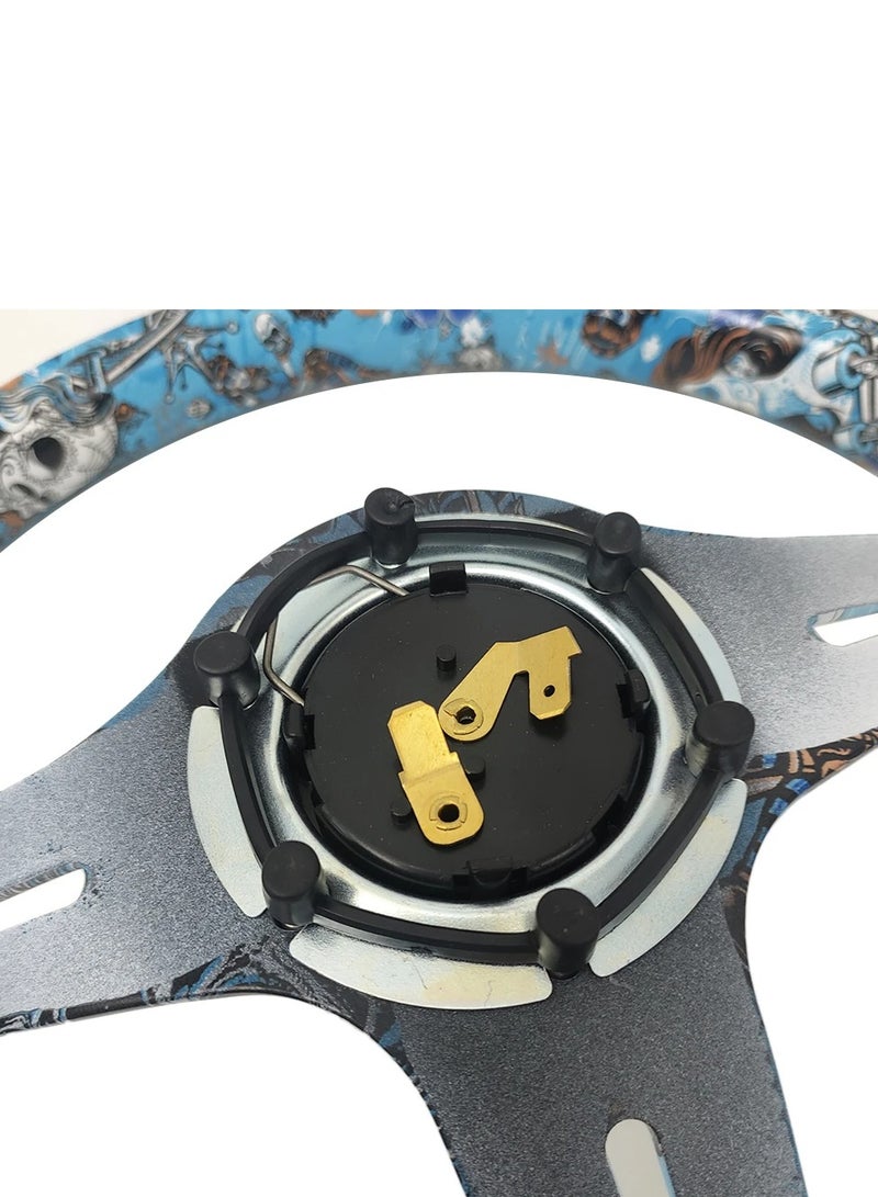 رويال ROYAL - عجلة قيادة كلاسيكية ABS Dragon Racing بأضلاع كروم جديدة 345 مم 13.5 بوصة عجلة قيادة رياضية مطبوعة متعددة الألوان مع ضبط القرن (DYT-5173) (ملونة) - Image 3